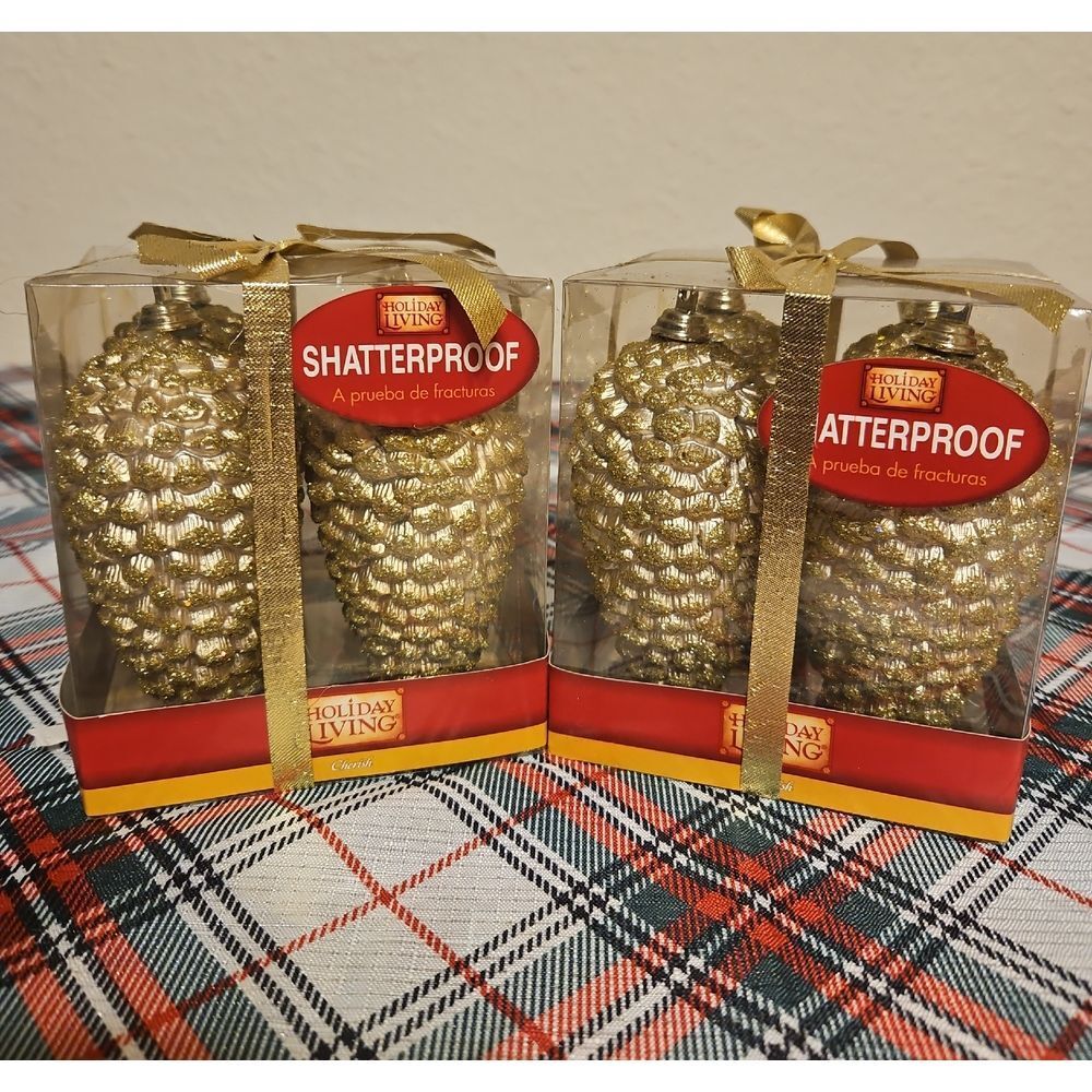 Holiday Living Gold Shatterproof Pinecone Ornaments